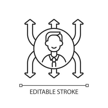 Esneklik doğrusal simgesi. Çeviklik. Profesyonel amaçlar. Temel şirket değerleri. İnce çizgi özelleştirilebilir illüstrasyon. Contour sembolü. Vektör izole çizim. Düzenlenebilir vuruş