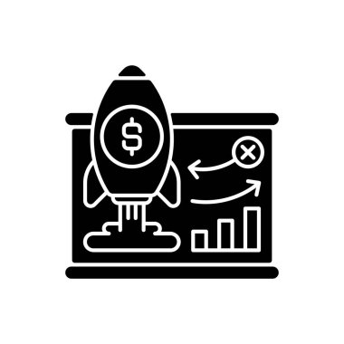 İş modeli siyah kabartma simgesi. Şirketin kâr etme planı. Kârlı bir iş yapma stratejisi. Gelir kaynaklarının tanımlanması. Beyaz uzayda siluet sembolü. Vektör izole illüstrasyonu