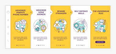 Ebeveyn bakımı vektör şablonu. Çocuk güvenliği. Saldırı koruması var. Çocuklar için tehlike önleme. Simgeli ilgili mobil web sitesi. Web sayfası basamak ekranları. RGB renk kavramı