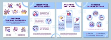 Çalışan eğitim kılavuzu broşür şürü. İş tanımlama. Broşür, broşür, broşür baskısı, doğrusal simgelerle kaplama tasarımı. Dergiler için vektör planları, yıllık raporlar, reklam posterleri