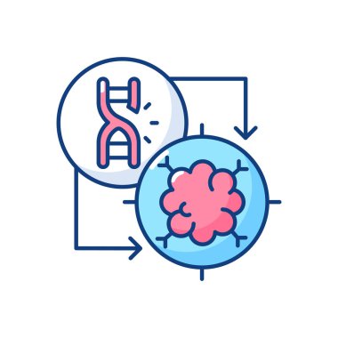 Gen susturma RGB renk simgesi. Genetik mühendisliği. DNA yapısı analizi. Genom yönetmeliği. Biyoteknolojik manipülasyon. Yapı düzenlemesinde hasar. İzole vektör illüstrasyonu