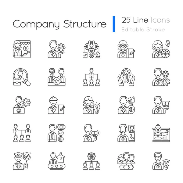 Struttura Aziendale Set Icone Lineari Gerarchia Aziendale Leadership Personale Tattica — Vettoriale Stock