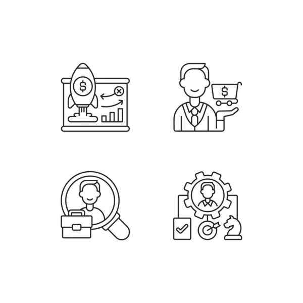 Corporate Structure Linear Icons Set Business Model Buying Goods Products — Stock Vector