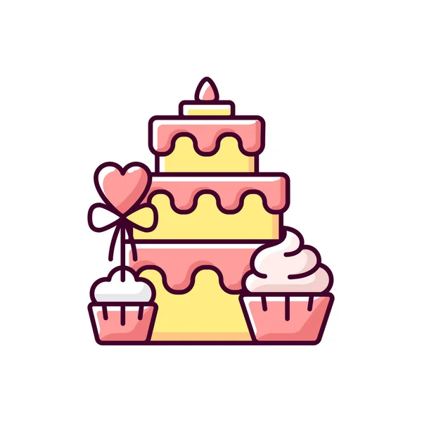 Snoeprepen Rgb Kleurenpictogram Buffet Met Cupcakes Muffins Taart Voor Bruiloftsfeest — Stockvector