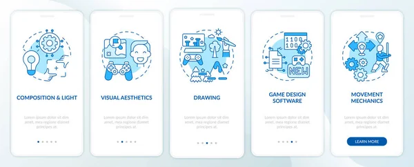 Game Designer Skills Onboarding Mobile App Page Screen Concepts Visual — Stock Vector