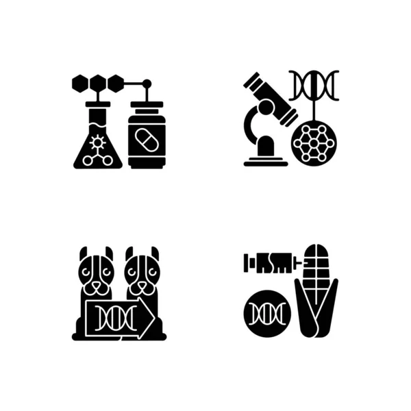 Genetic Modification Black Glyph Icons Set White Space Medical Biotechnology — Stock Vector