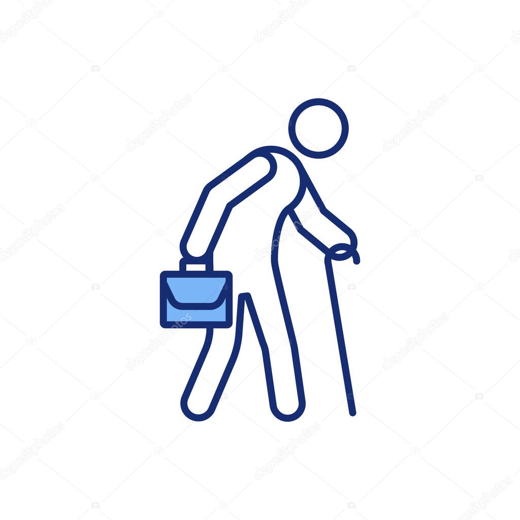 Managing older employees RGB color icon. Hiring and retaining elderly workers. Career choices for seniors. Retiring employees. Employment options in retirement. Isolated vector illustration
