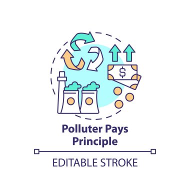 Polluter pays principle concept icon. Environmental legislation idea thin line illustration. Climate justice. Vector isolated outline RGB color drawing. Ecological compensation. Editable stroke clipart