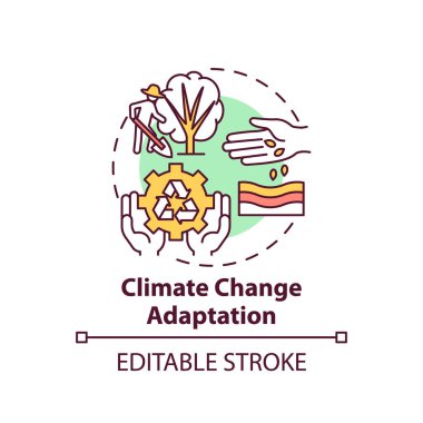 Climate change adaptation concept icon. Ecology protection idea thin line illustration. Global warming process. Greenhouse gas. Vector isolated outline RGB color drawing. Editable stroke clipart