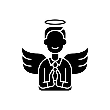 Alçakgönüllülük simgesi. Şirket kültürü. Çalışanların mesuliyeti. Profesyonel işçi. İş güvencesi. Temel şirket değerleri. Beyaz uzayda siluet sembolü. Vektör izole illüstrasyonu