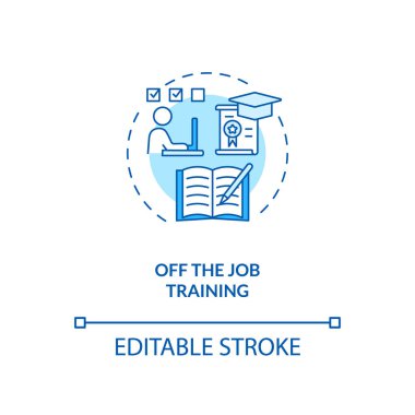 Görev dışı eğitim konsepti ikonu. Personel geliştirme yöntemi ince çizgi çizimi fikri. Bilgi edinerek öğreniyorum. Akşam dersleri. Vektör izole edilmiş RGB renk çizimi. Düzenlenebilir vuruş