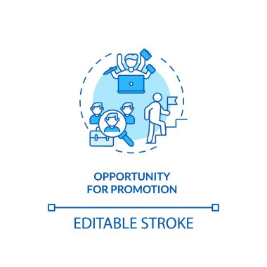 Terfi konsepti ikonu için fırsat. Çalışan pozisyonu yükseltme fikri ince çizgi çizimi. Yükselmek için bir fırsat. Vektör izole edilmiş RGB renk çizimi. Düzenlenebilir vuruş