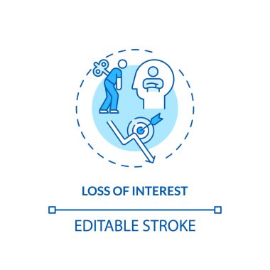 Faiz kaybı konsepti simgesi. Personel geliştirme dezavantajı ince çizgi çizimi. Konsantrasyonumu kaybediyorum. Motivasyon süreci. Vektör izole edilmiş RGB renk çizimi. Düzenlenebilir vuruş