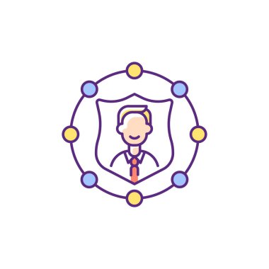 Güvenilirlik RGB renk simgesi. İş dünyasına güven. Şirket ahlakı ve politikası. Sorumluluk ve hizmet bütünlüğü. Temel şirket değerleri. Personel yönetimi. İzole vektör illüstrasyonu