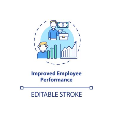 Gelişmiş çalışan performans konsepti ikonu. Personel eğitimi fikri ince çizgi çizimi. İşçilerin verimliliği artıyor. Zaman yönetimi. Vektör izole edilmiş RGB renk çizimi. Düzenlenebilir vuruş