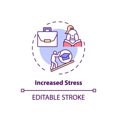 Stres konsepti ikonunda artış. Personel eğitimi dezavantaj fikri ince çizgi çizimi. Anksiyeteyi idare edememe, iş yerinde depresyon. Vektör izole edilmiş RGB renk çizimi. Düzenlenebilir vuruş