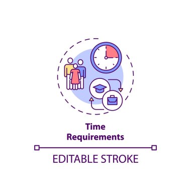 Zaman gereksinimleri konsepti simgesi. Personel eğitimi dezavantaj fikri ince çizgi çizimi. Normal çalışma saatleri. İşten uzak kalmak için zaman gerekiyor. Vektör izole edilmiş RGB renk çizimi. Düzenlenebilir vuruş