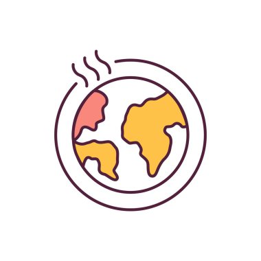 Isıtılmış küresel turuncu RGB renk simgesi. Küresel ısınma İklim değişikliği ve adalet kavramı. Çevresel koruma. Sera kirliliği. Görevimiz gezegeni kurtarmak. İzole vektör illüstrasyonu