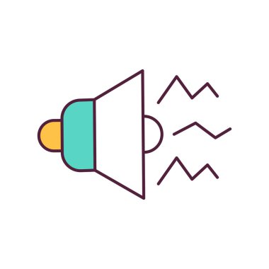 Gürültü kirliliği mavi RGB renk simgesi. Çevresel koruma. Gürültünün yayılması ve insan faaliyetleri üzerinde çeşitli etkiler. Açık hava gürültüsü. İklim değişikliği. İzole vektör illüstrasyonu