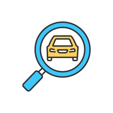 Araba teftişi RGB renk simgesi. Otomobil bakımı. Tamirci. Ulaşım motorunu kontrol et. Teknik tanı, aracı analiz. Sıvı testi. İzole vektör illüstrasyonu