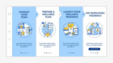 Kurumsal sağlık başarısı vektör şablonunda ipuçları verir. Takım danışmanlığı. Refah programı başlatılıyor. Simgeli ilgili mobil web sitesi. Web sayfası basamak ekranları. RGB renk kavramı