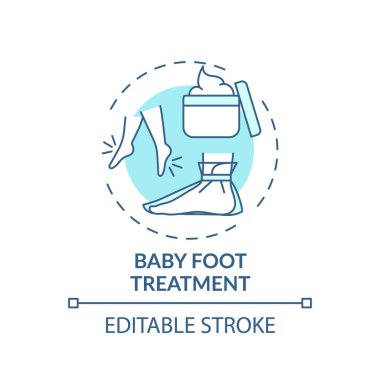 Bebek ayağı ikonu. Ev güzelliği prosedür fikri ince çizgi çizimi. Ölü deri hücreleri alınıyor. Kimyasal deri dökülmesi. Vektör izole edilmiş RGB renk çizimi. Düzenlenebilir vuruş