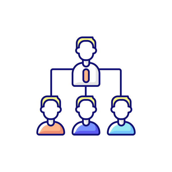 Традиционная структура компании иконка цвета RGB. Лидер и несколько подчиненных слоев. Иерархия в бизнесе. Роль и ответственность. Отделенные сотрудники. Изолированная векторная иллюстрация