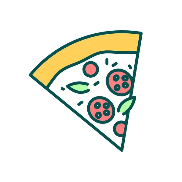 Pepperoni Pizza Plátek Rgb Barevná Ikona Vynikající Fast Food Recept — Stockový vektor