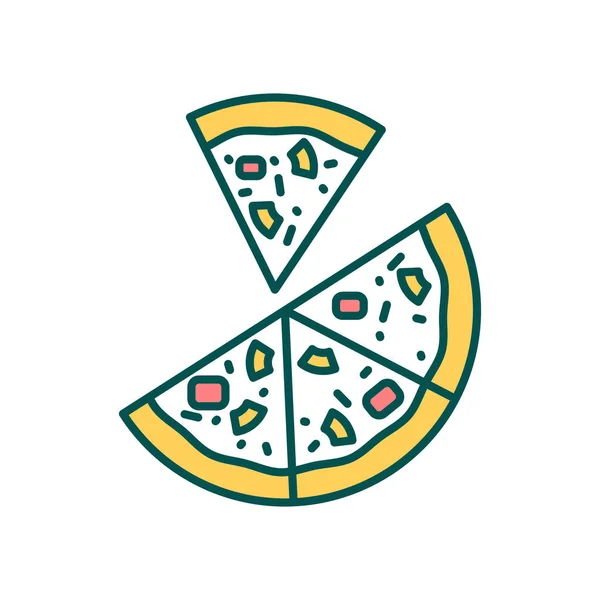 美味的比萨饼Rgb颜色图标 晚餐出去送货上门吃蔬菜和肉 餐厅的烹调 烹调用的药方 意大利烹饪产品 佩佩罗尼披萨孤立的矢量说明 — 图库矢量图片
