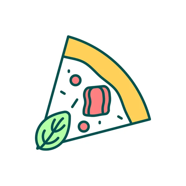 Pizza Skiva Rgb Färg Ikon Snabbmat Pizzeria Menyordning Mozzarella Grönsak — Stock vektor