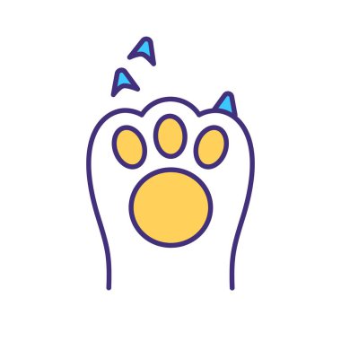 Hayvan tırnağı kesme RGB renk simgesi. Hayvan bakım servisi. Evcil hayvan kuaförü tedavisi. Köpek patisi, kedi bakım prosedürü. Hayvanlar için veteriner. İzole vektör illüstrasyonu