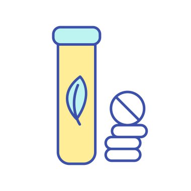 RGB renk ikonunda antioksidan. Organik diyet takviyesi. Bitkisel, sağlık hizmetleri için doğal ilaçlar. Tıbbi formda multi vitaminler. Stres terapisi. İzole vektör illüstrasyonu