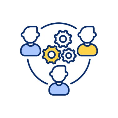 Uzak takım yönetimi RGB renk simgesi. Üretken takım çalışmasında işbirliği. İşletme ağı. İş ortaklığı. Dış kaynak kullanımı ve serbest meslek çevresi. İzole vektör illüstrasyonu