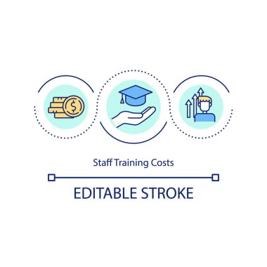 Personel eğitimi maliyet konsept simgesi. En iyi yetenekleri bulmak için para ve zaman harcıyor. Personel fikrini ince çizgi çizimi ile güncelliyorum. Vektör izole edilmiş RGB renk çizimi. Düzenlenebilir vuruş