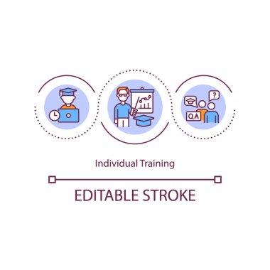 Bireysel eğitim konsepti ikonu. Belirli bir kişiyi eğitmek için özel bir ortam yaratmak. Yetenek geliştirme fikri ince çizgi çizimi. Vektör izole edilmiş RGB renk çizimi. Düzenlenebilir vuruş
