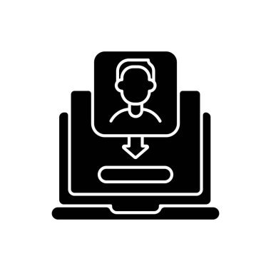 Eşsiz ziyaretçi siyah sembol. Belirli bir süre zarfında web sitesinden sayfa isteyen farklı kişilerin sayısı. Beyaz uzayda siluet sembolü. Vektör izole illüstrasyonu