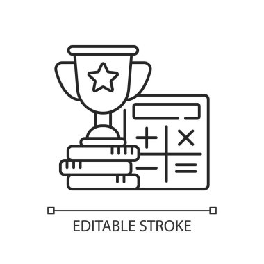 Tek sayılı doğrusal hesap makinesi simgesi. Bahis çeviricisi. Bahisler kârlı. Kazançlar hesaplanıyor. İnce çizgi özelleştirilebilir illüstrasyon. Contour sembolü. Vektör izole çizim. Düzenlenebilir vuruş