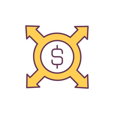 Değer zinciri bileşeni RGB renk simgesi. Şirket finansmanı optimizasyonu. Planlama ve bütçe geliştirme. Geliri artırmak için mali önlemler. Maliyet azaltma stratejisi. İzole vektör illüstrasyonu