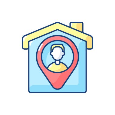 Kullanıcı konumu RGB renk simgesi. Haritada belirli kullanıcının nerede olduğunu kontrol et. Cihazında yer belirleme fonksiyonu var. İzole vektör illüstrasyonu