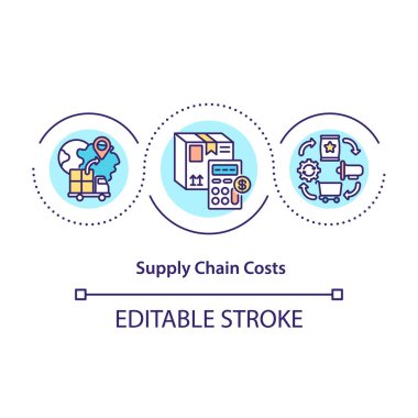 Tedarik zinciri konsept ikonu maliyeti. Ürününü taşımak için harcanan para. Lojistik fikir ince çizgi çizimi. Vektör izole edilmiş RGB renk çizimi. Düzenlenebilir vuruş