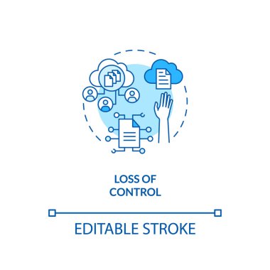 Kontrol kaybı konsepti simgesi. SaaS meydan okuma fikri ince çizgi çizimi. Veri kaybı önleniyor. Bulut tabanlı bir depo. Vektör izole edilmiş RGB renk çizimi. Düzenlenebilir vuruş