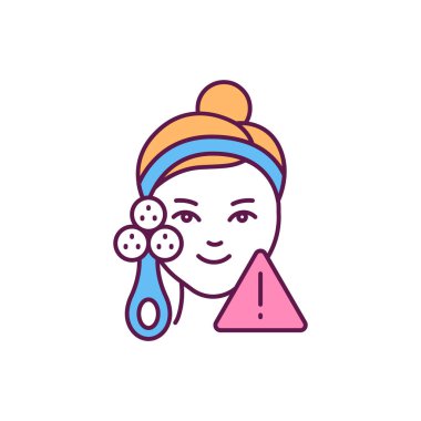 Yüz temizleme fırçası RGB renk ikonu. Yaşlanma önleyici deri cihazı. Sivilceleri tedavi etmek. Aşırılığı ortadan kaldırıyorum. Kan dolaşımı uyarıcısı. Ölü deriyi yüzüyor. İzole vektör illüstrasyonu