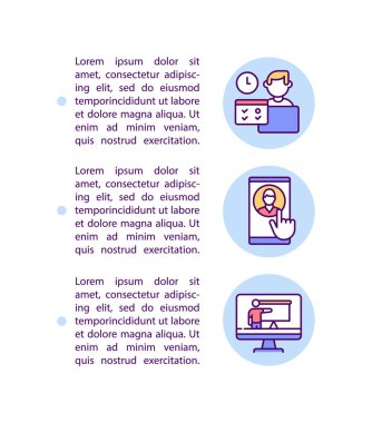 Metinli online eğitim konsepti simgesi. Çevrimiçi özel ders faydaları. Hoş bir atmosfer. PPT sayfa vektör şablonu. Broşür, dergi, kitapçık tasarım ögesi doğrusal çizimler