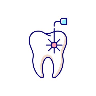 Lazer diş prosedürü RGB renk simgesi. Profesyonel stomatoloji aleti. Diş lazeri dişçiliği. Diş tedavisi için aletler. Diş aletleri. Diş tedavisi. İzole edilmiş vektör karatahta çizimi