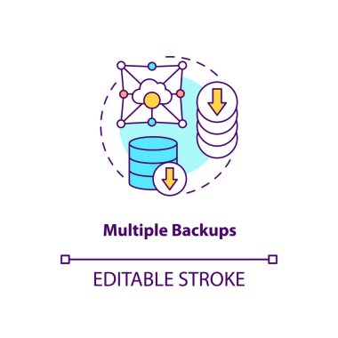 Çoklu yedek konsept ikonu. Hizmet argümanı olarak yazılım fikri ince çizgi çizimi. Çoklu depolama aygıtları. Bilgi kurtarma. Vektör izole edilmiş RGB renk çizimi. Düzenlenebilir vuruş