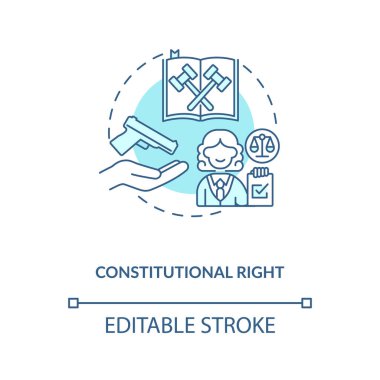 Anayasal sağ turkuaz konsept simgesi. Ateşli silah sahibi olma yasası. Silah hakları, silah kontrolü fikri ince çizgi çizimi. Vektör izole edilmiş RGB renk çizimi. Düzenlenebilir vuruş