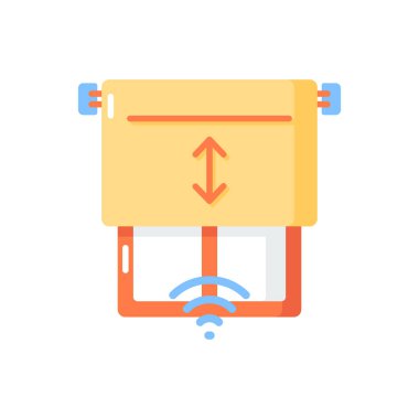 Pencere sensör vektör düz renk simgesini kör eder. Uzaktan kumanda sistemi. Akıllı ev yönetimi. Kablosuz bağlantı. Mobil uygulama için çizgi film klip sanatı. İzole edilmiş RGB illüstrasyonu