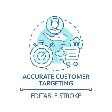Müşteri hedefleme konsepti ikonu. Açık yenilikçi fayda fikri ince çizgi çizimi. Karar değerlendirmesi. Seyirci hedef alıyor. Vektör izole edilmiş RGB renk çizimi. Düzenlenebilir vuruş