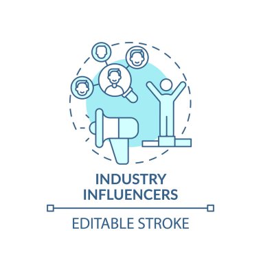 Endüstriyel etkenler konsept simgesi. Ortak yaratım katılımcısı fikri ince çizgi çizimi. Sponsorluk içeren sosyal medya pazarlaması. Vektör izole edilmiş RGB renk çizimi. Düzenlenebilir vuruş