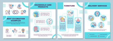 En iyi ortak yaratım örnekleri broşür şürü. Müşterilerle iş birliği yapmak. Broşür, broşür, broşür baskısı, doğrusal simgelerle kaplama tasarımı. Dergiler için vektör planları, yıllık raporlar, reklam posterleri